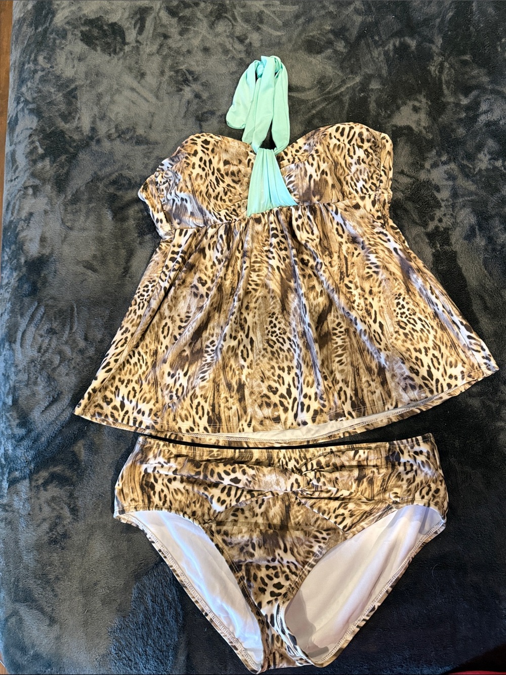 Antonio Melani Animal Print Tankini Set with Mint Halter Tie